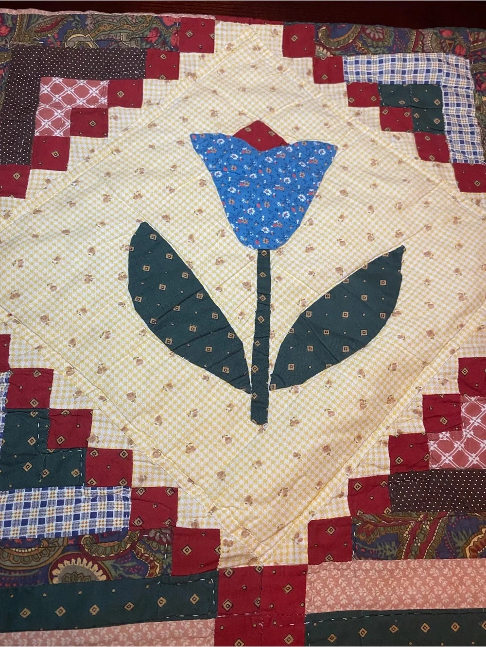 Vintage Patchwork Quilt floral pattern in Multi-color design Queen/Full 1993